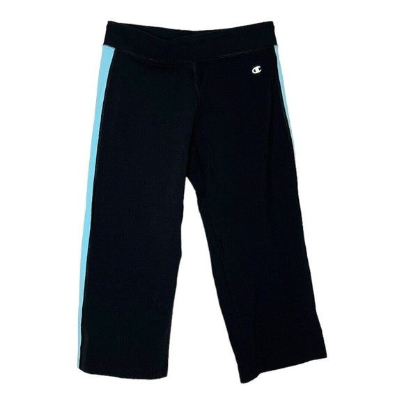 Champion Women's Cropped Pants Black Blue Side Stripe Athletic Pants Size Small - Picture 1 of 5